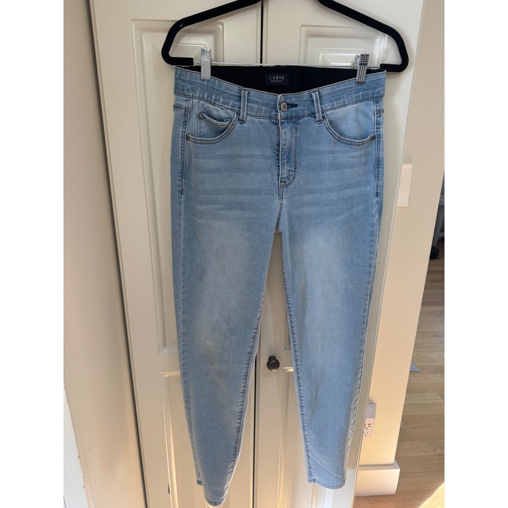 Curve Appeal Light Wash Skinny Jeans Women's Size 10/30 High Rise Elastic Waist